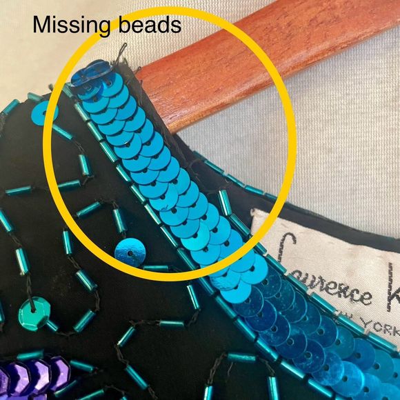 Lawrence Kazar VTG Womens Silk Beaded Sequin Blouse Size Large Black Blue Purple - Picture 13 of 13